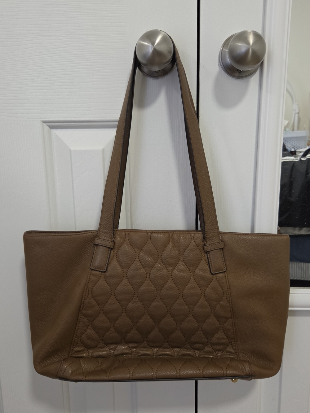 Vera Bradley Quilted Brown Leather Laptop Tote Bag - Picture 2 of 10